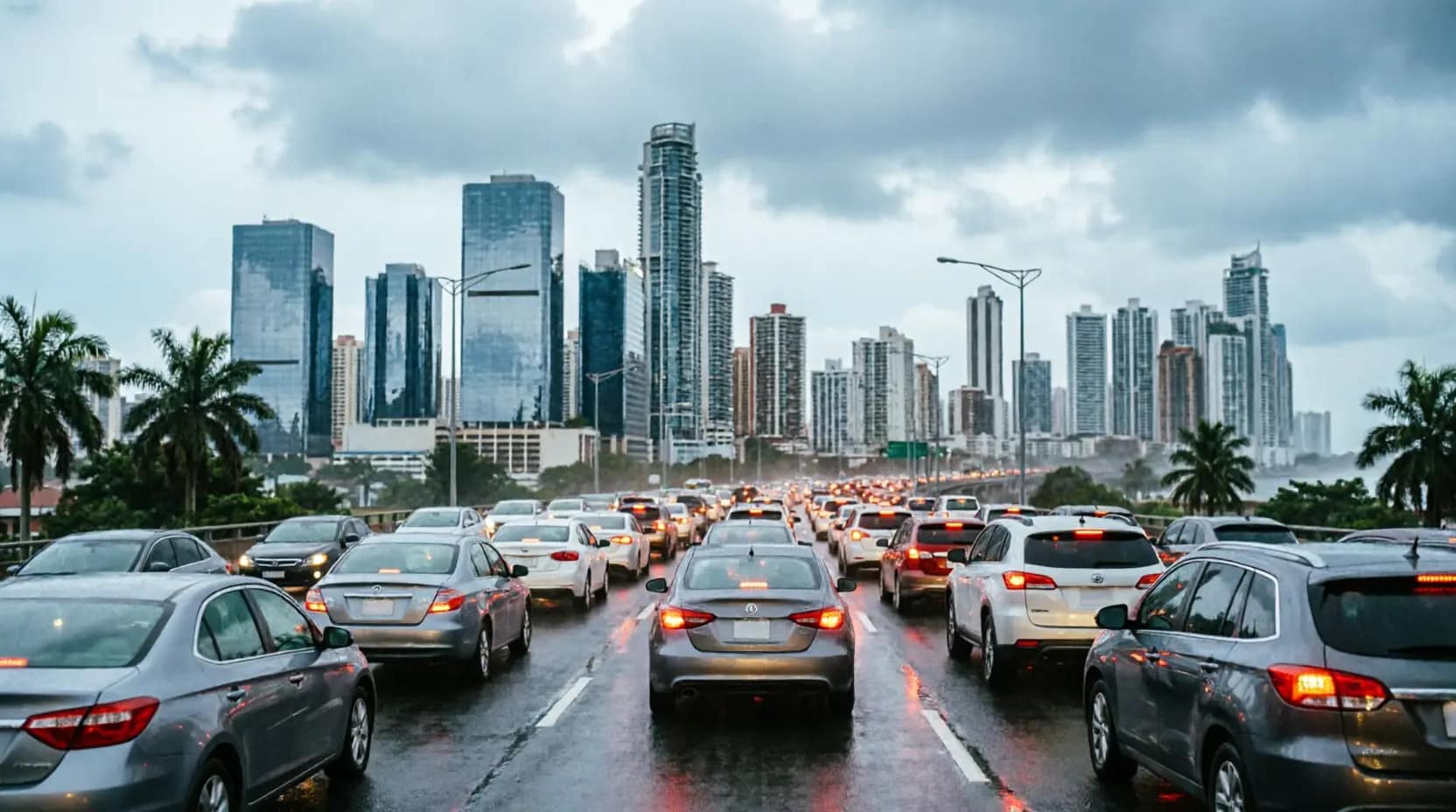Marvin Joel Lezcano Colindres Tráfico congestionado en la Ciudad de Panamá durante hora pico